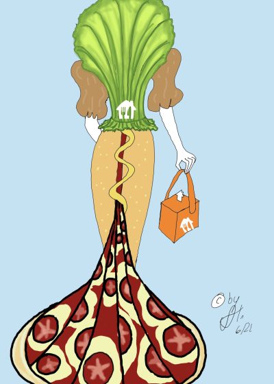 Entwurf Drag Kostüm für Catherrine LeClerey für Werbung LIEFERANDO